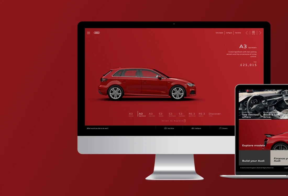 Audi of America portfolio thumbnail image of the website stills inside devices